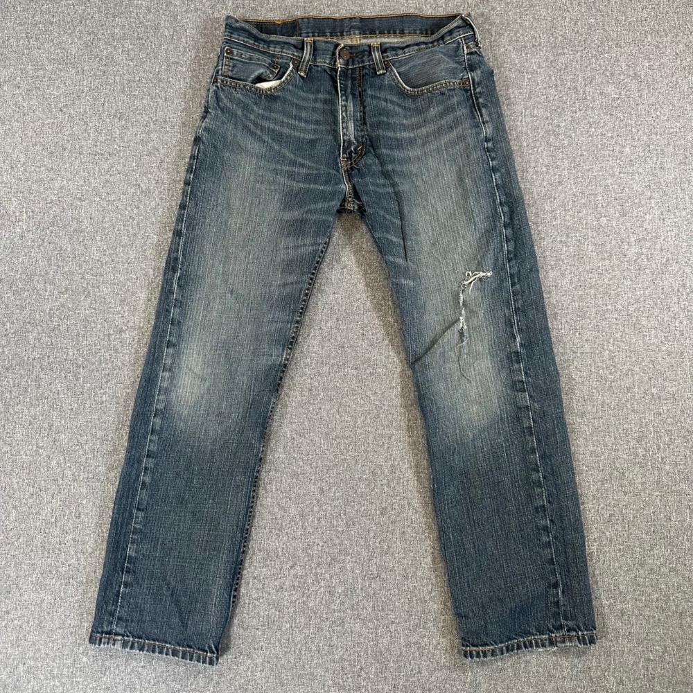 Levi's Jeans Mens 32x30 505 Regular Fit Blue Distressed Denim